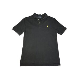 Ralph Lauren Black Short Sleeve Polo- Boys Sz Med.Yellow Logo. SzTag Missing.